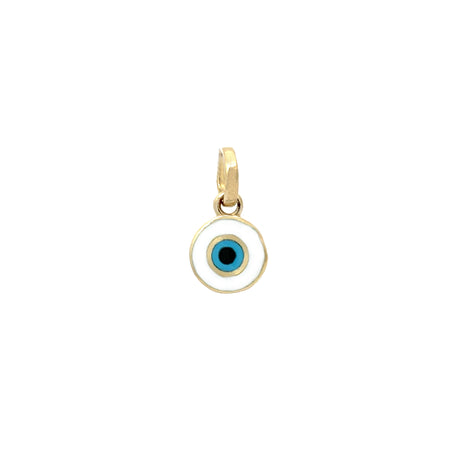 White Enamel Evil Eye Charm Pendant  14K Yellow Gold 0.27" Wide
