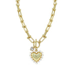 Pearl and CZ Heart Charm Toggle Link Necklace&nbsp;

Yellow Gold Plated
Pearl Charm: 1" Wide
CZ Charm: 0.27" WIde
17" Long

While supplies last. All Deals Of The Day sales are FINAL SALE.