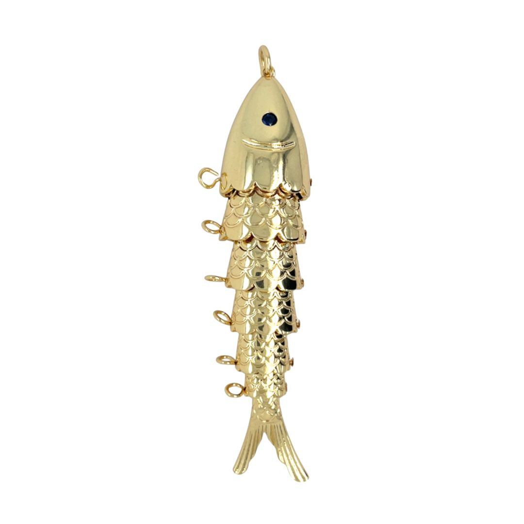 Jumbo Textured Flex Blue CZ Fish Charm&nbsp;

Reel in some fun with our Flex Fish Charm! This flexible and texturized charm adds a playful touch to any accessory. No need to fish for compliments, they'll come swimming your way with this cute addition.

Yellow Gold Plated
3.5" Long x 0.7" Wide