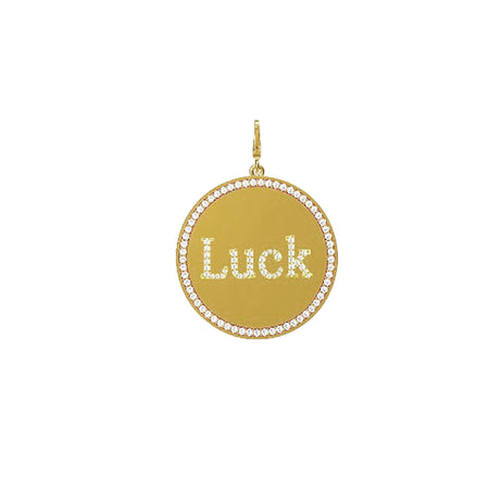 CZ Good Luck Charm Pendant  Yellow Gold Plated 1.80" Long X 1.31" Wide