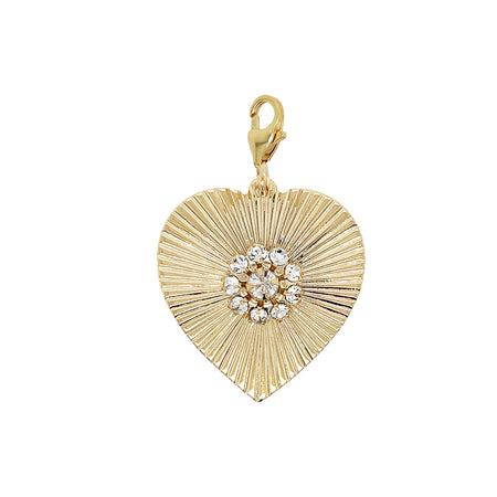 Small CZ Heart Charm Pendant  Yellow Gold Plated 1.80" Long X 1.25" Wide