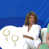 Pearl Drop Pierced Hoop Earrings  Yellow Gold Plated 1.35" Hoop Diameter 0.20" Hoop Thickness 2.50" Total Length  As worn by Hoda Kotb on the Today Show. 