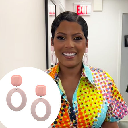 Pink Resin Donut Shape Clip On Earrings  White Gold Plated 3.18" Long X 1.80" Wide    As worn by Tamron Hall on The&nbsp;Tamron Hall Show.