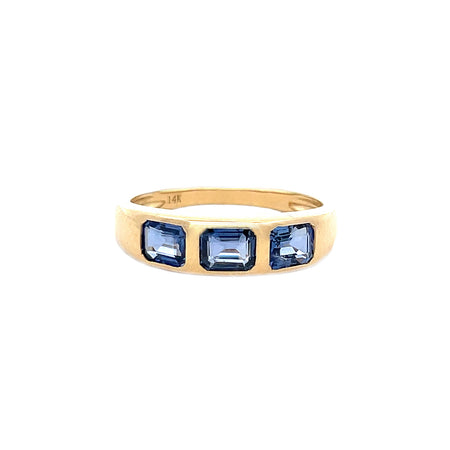 3 Stone Blue Sapphire Gypsy Ring   14K Yellow Gold  2.18 Blue Sapphire Carat Weight