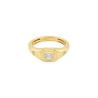 Diamond Emerald Cut &amp; Two Rounds Sides Ring

14K Yellow Gold
Emerald Cut Stone: 0.25 &nbsp;Diamond Carat Weight

Two Round Stones: 0.25 &nbsp;Diamond Carat Weight
0.25" Thick