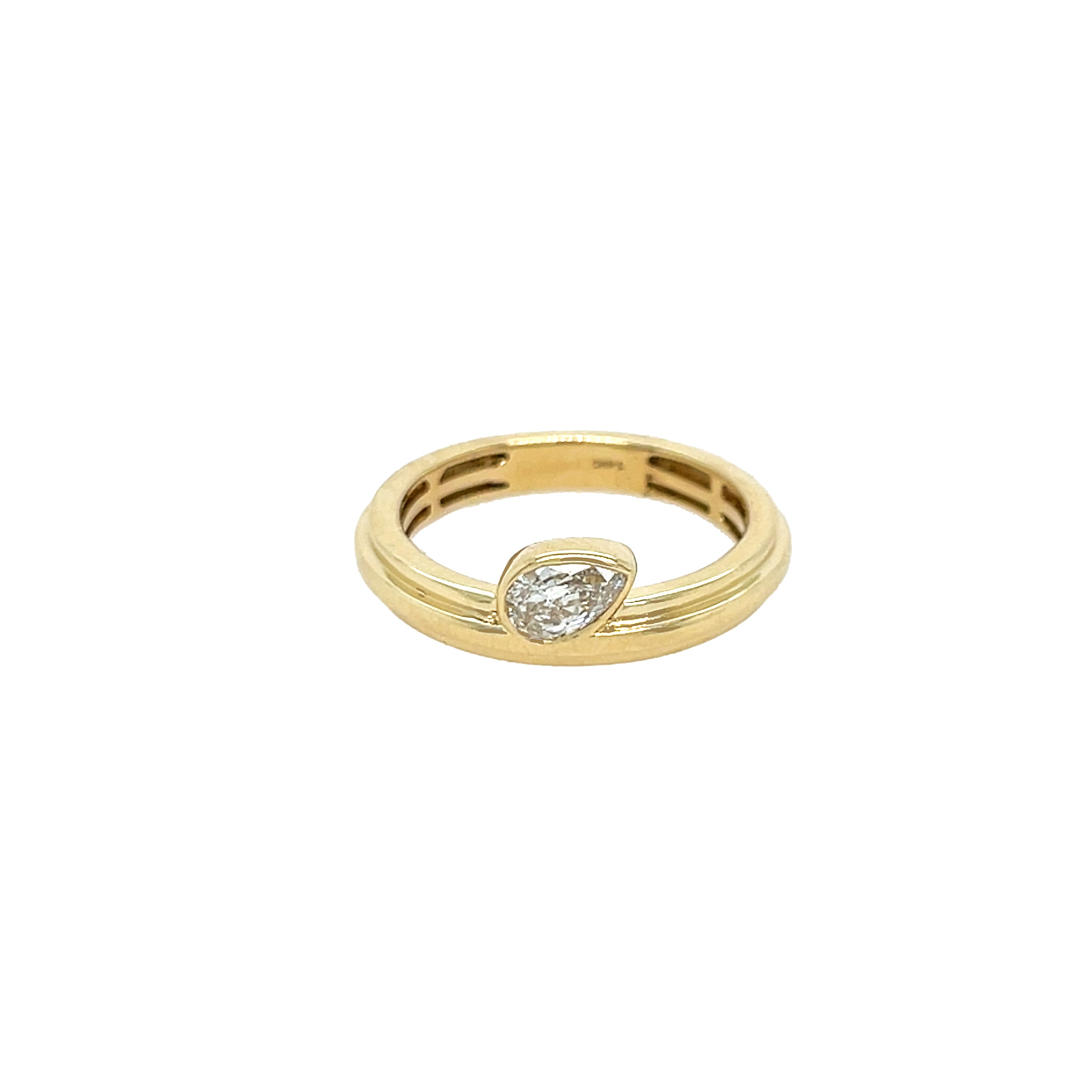 Gold ring with a diamond on a white background