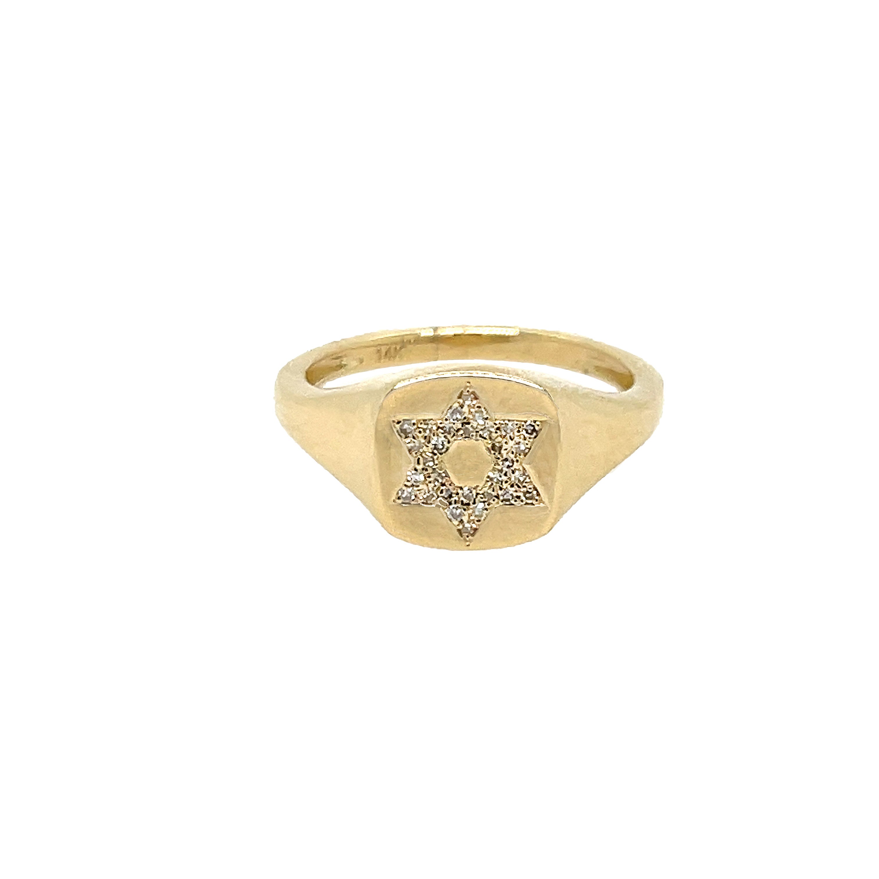 Diamond Star Of David Pinky Ring

Add a touch of elegance to your style with our Diamond Star Of David Pinky Ring. Made with sparkling diamonds, this ring features the iconic Star of David symbol. Show off your faith and elevate any outfit with this beautiful and meaningful piece. Perfect for everyday wear or as a special gift.

14K Yellow Gold

0.07 Diamond Carat Weight
0.31" Long

For additional sizes, first place your order then email us your size to &nbsp;websales@jennifermillerjewelry.com