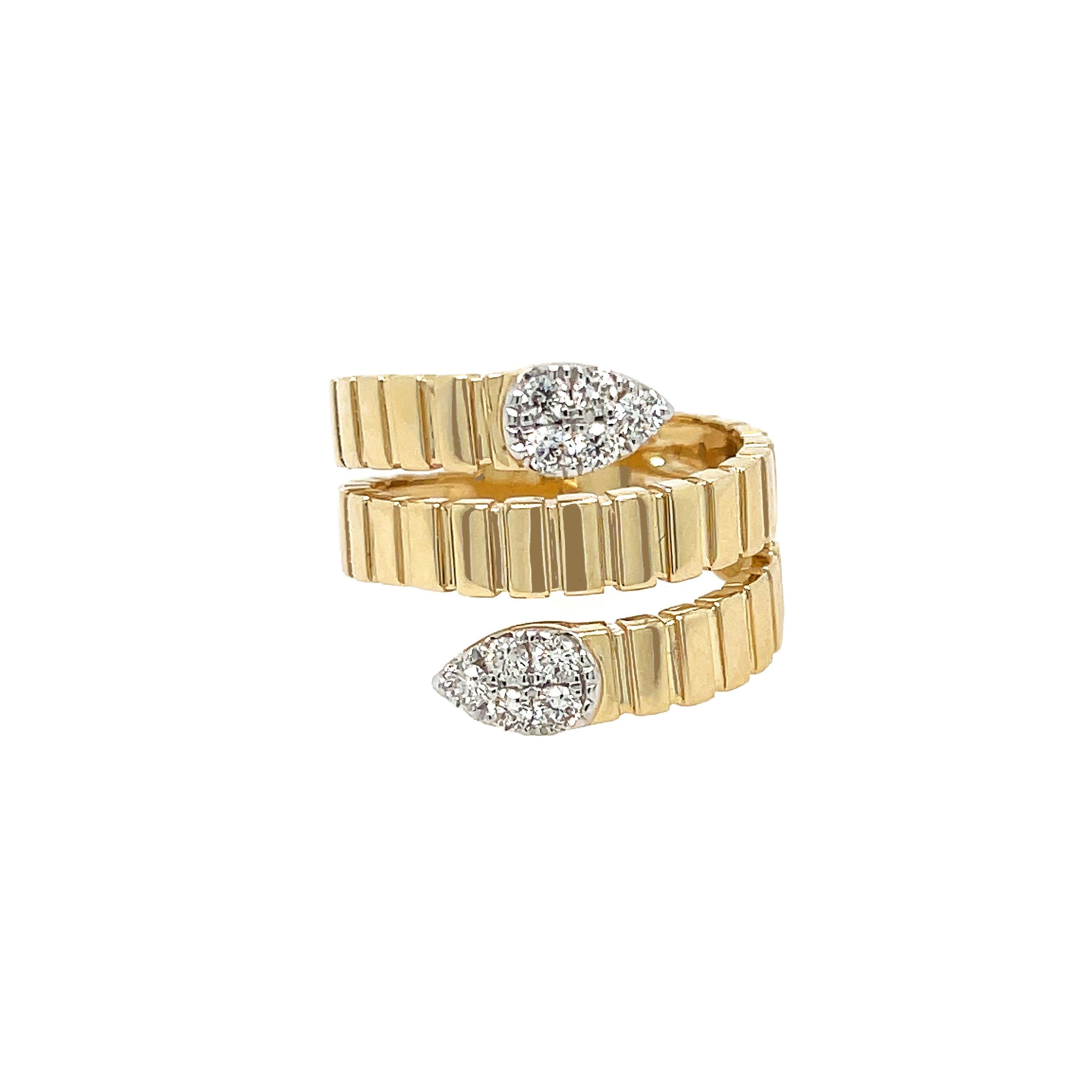 Pave Diamond Ridged Twist Ring  14K Yellow Gold  0.32 Diamond Carat Weight  0.19" Long X 0.25" Wide