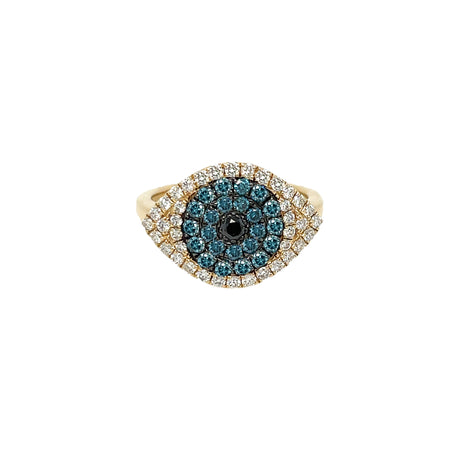 Diamond &amp; Blue Sapphire Evil Eye Ring  14K Yellow Gold  0.57 Diamond Carat Weight 0.51 Blue Sapphire Carat Weight 0.51" Long X 0.72" Wide