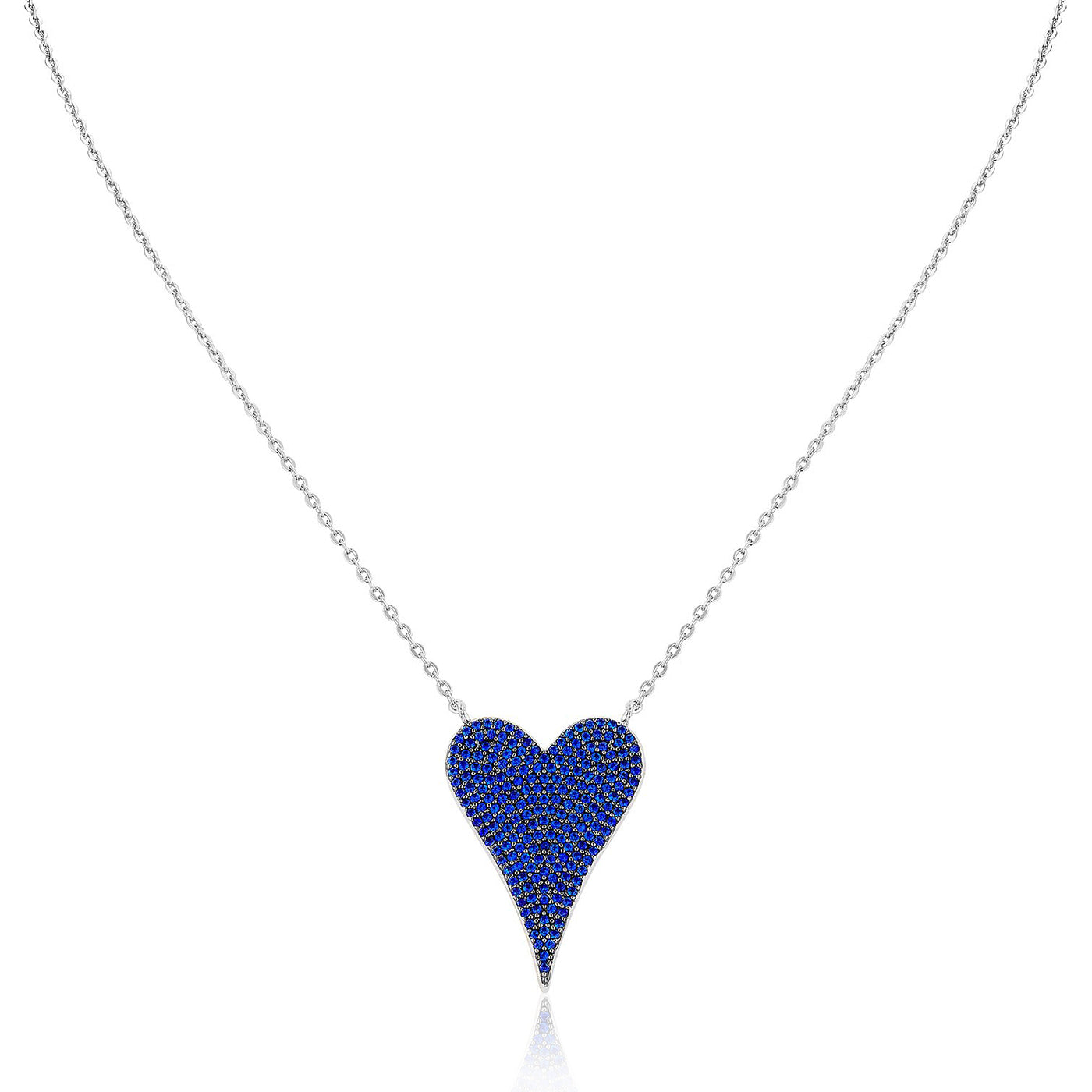 Heart-shaped necklace with blue stones on a white background