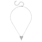 Silver necklace with a heart-shaped pendant on a white background