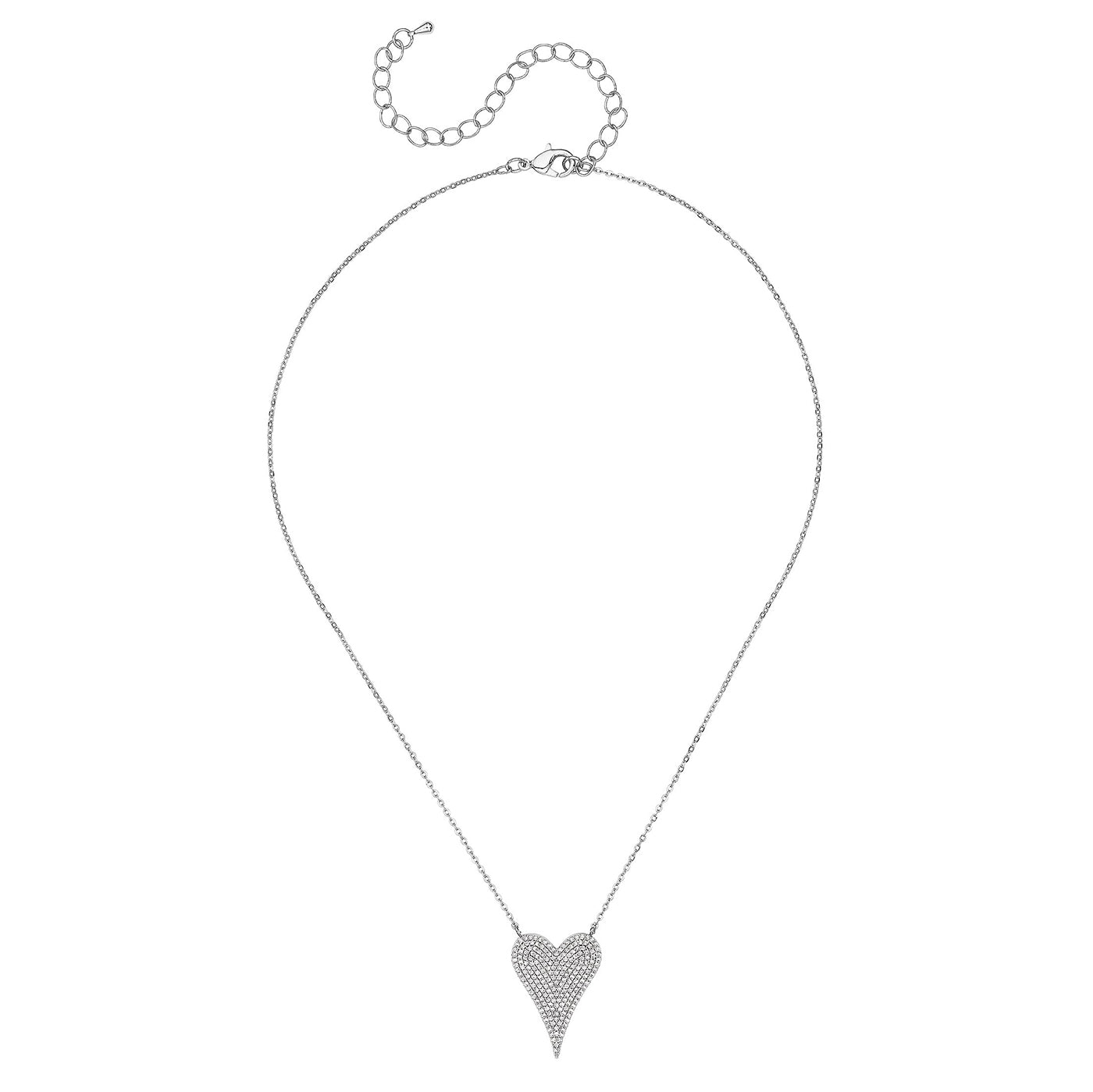 Silver necklace with a heart-shaped pendant on a white background