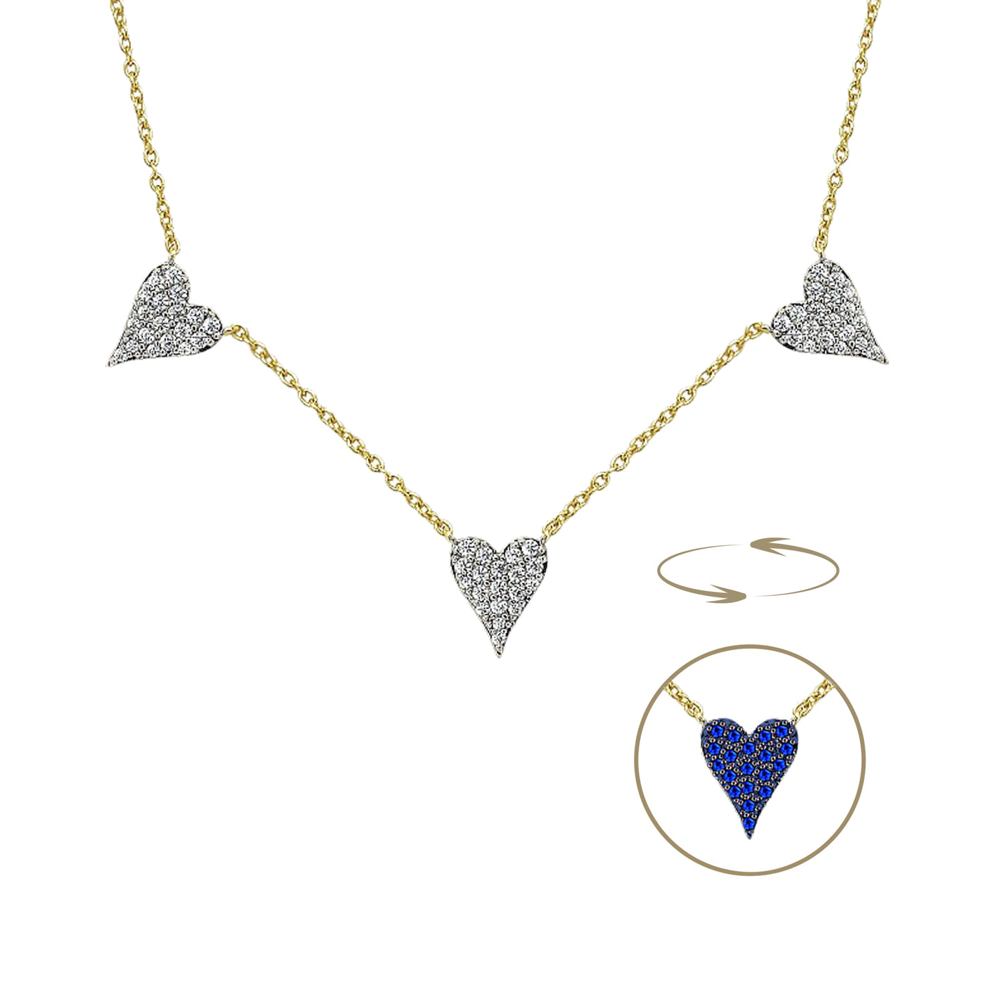 Reversible 3 Heart Station Necklace