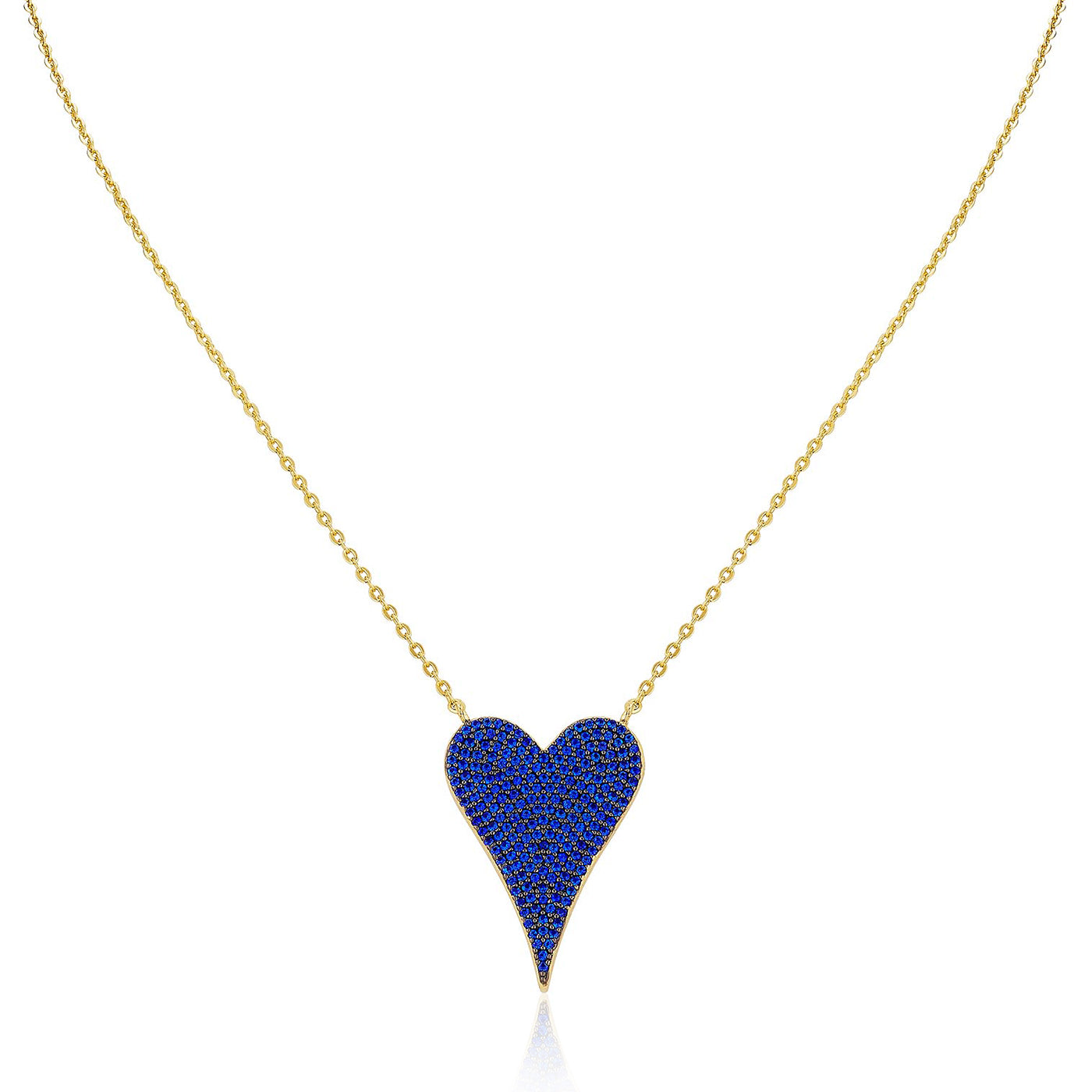 Necklace with a blue heart-shaped pendant on a white background