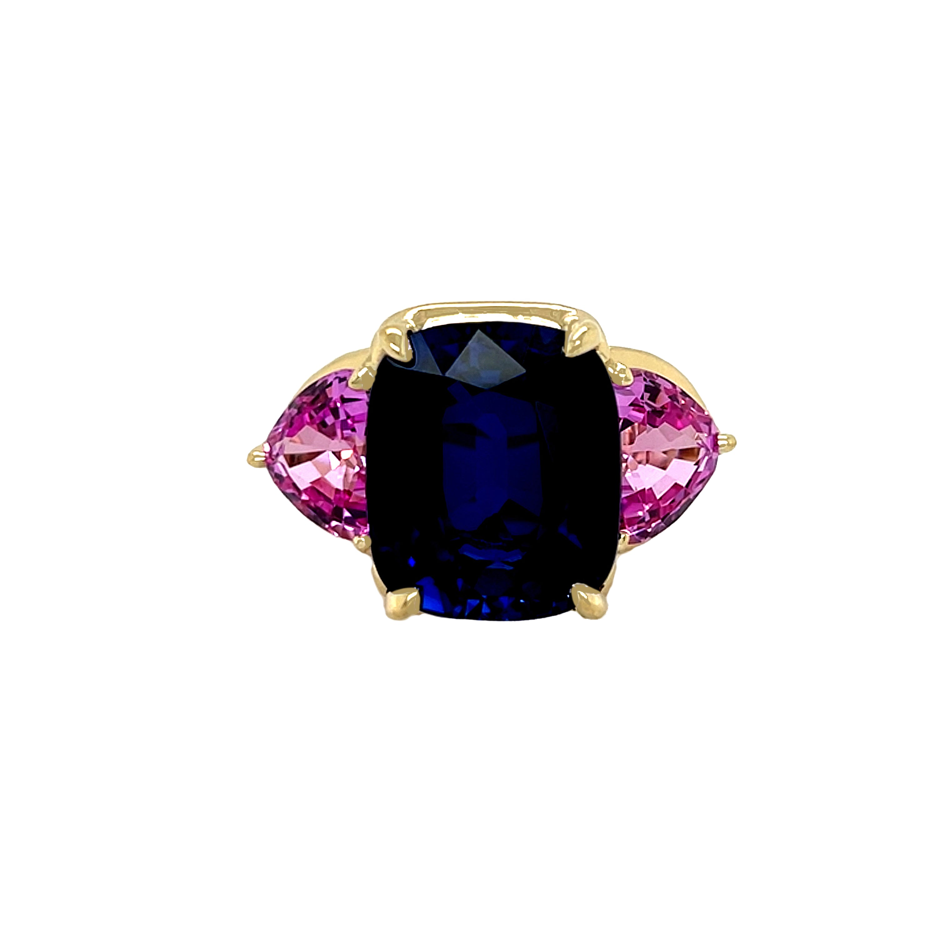Faux Blue Sapphire &amp; Pink Tourmaline 3 Stone Ring

The Faux Sapphire &amp; Tourmaline Ring adds a unique pop of color with its vibrant stones, creating a distinctive and elegant accessory for any outfit.

Yellow Gold Plated Over Silver
0.65" Width