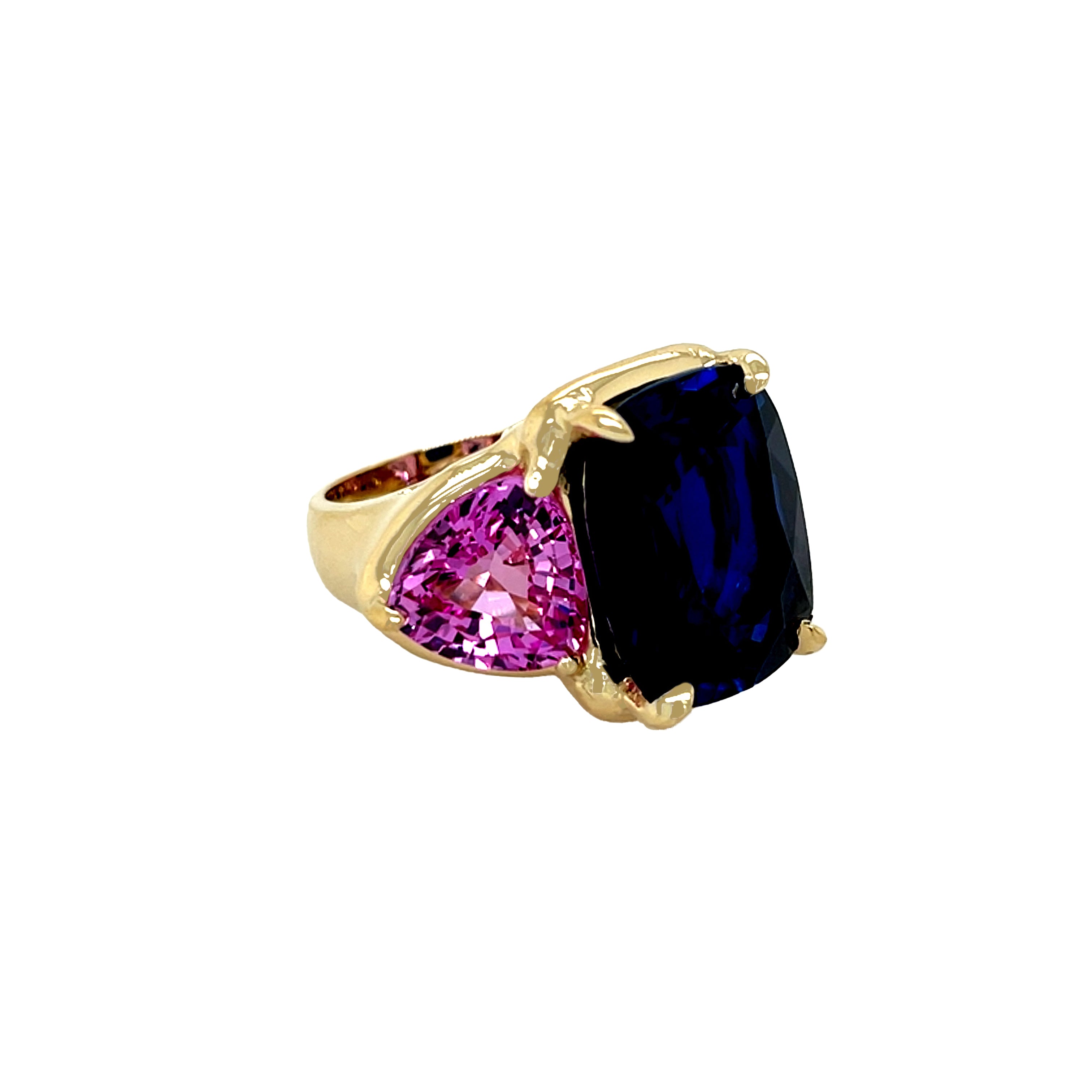 Faux Blue Sapphire &amp; Pink Tourmaline 3 Stone Ring

The Faux Sapphire &amp; Tourmaline Ring adds a unique pop of color with its vibrant stones, creating a distinctive and elegant accessory for any outfit.

Yellow Gold Plated Over Silver
0.65" Width