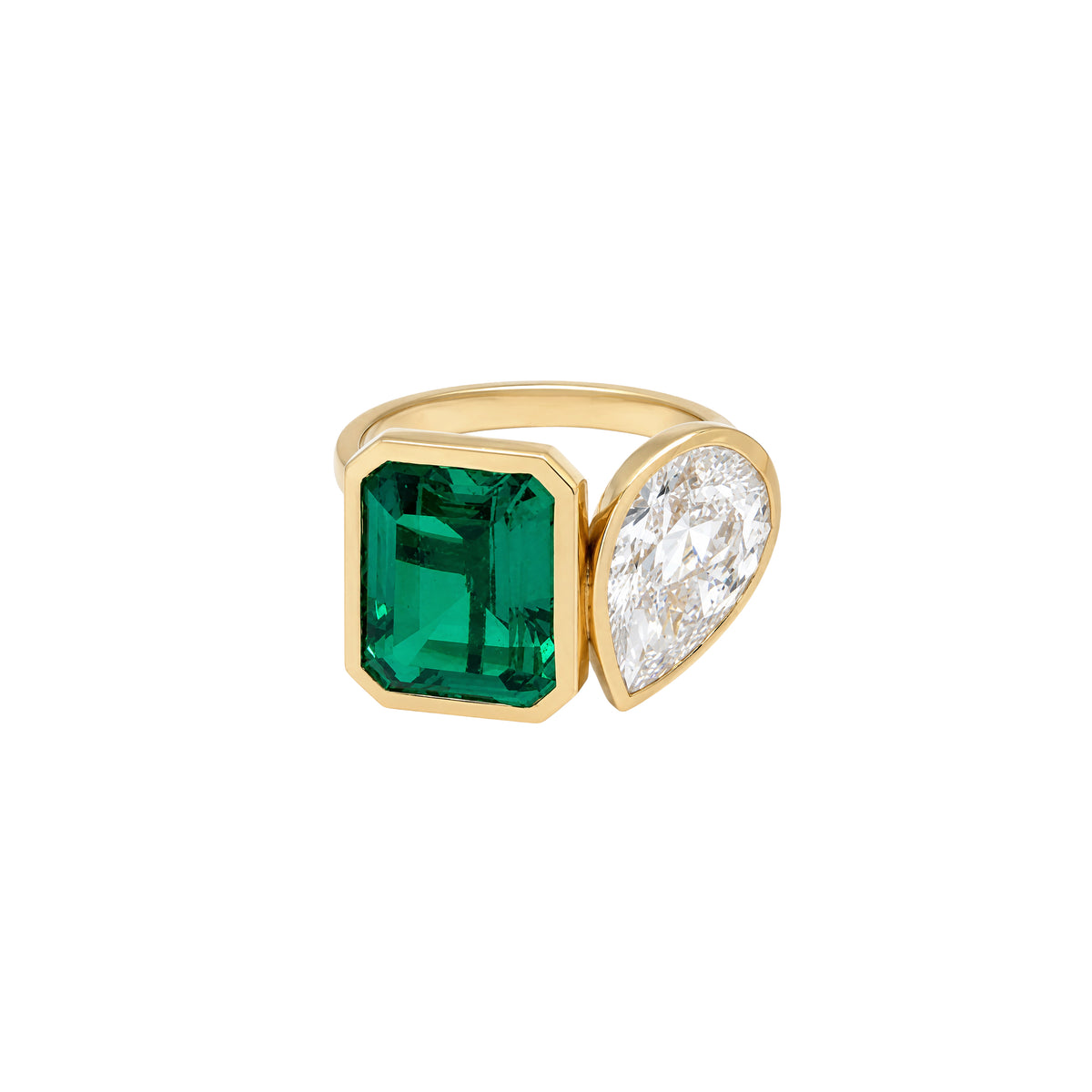 Lab Grown Diamond &amp; Emerald Ring

A bold expression of color and brilliance. This striking statement ring pairs a vivid 5.04 carat emerald with a brilliant 2.41 carat lab grown diamond, set in polished 14K yellow gold. A timeless design with a modern edge. Style it solo for maximum impact, or pair with delicate gold bands for an effortlessly layered look.

14K Yellow Gold
5.04 Carat Lab Grown Emerald
2.41 Carat Lab Grown Diamond

F Color
VS1 Clarity