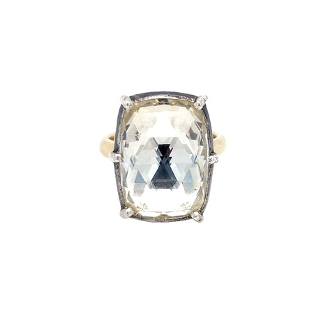 Crystal Ring  14 Yellow Gold & Oxidized Plating Over Silver 9.66 CZ Carat Weight