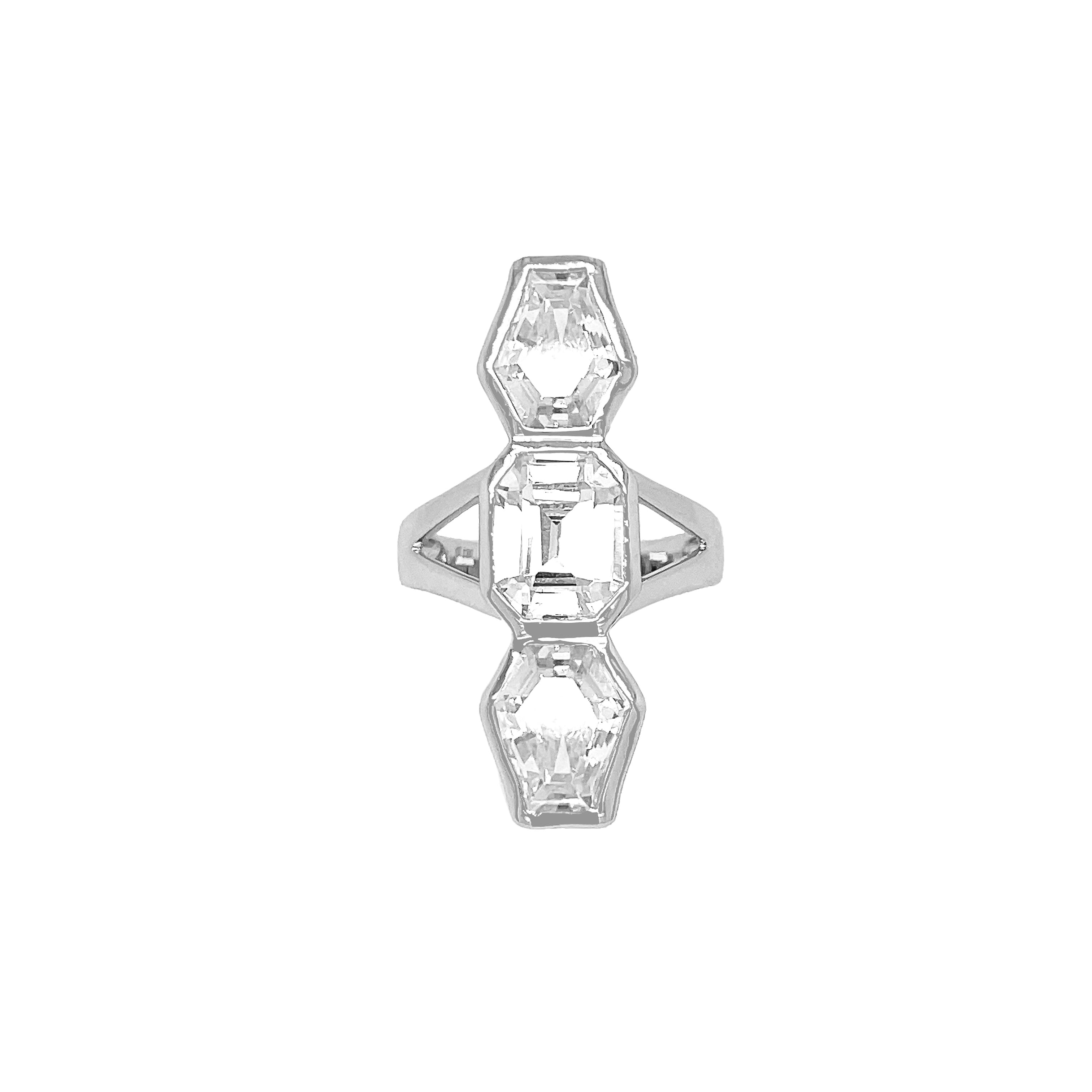 Triple Geo Stone Statement Ring

Add some sparkle to your look with our Triple Stone Ring! This statement ring is on trend and sure to catch attention. Perfect for spicing up any outfit.

White Gold Plated Over Silver
1.27" Long X 0.35" Wide
