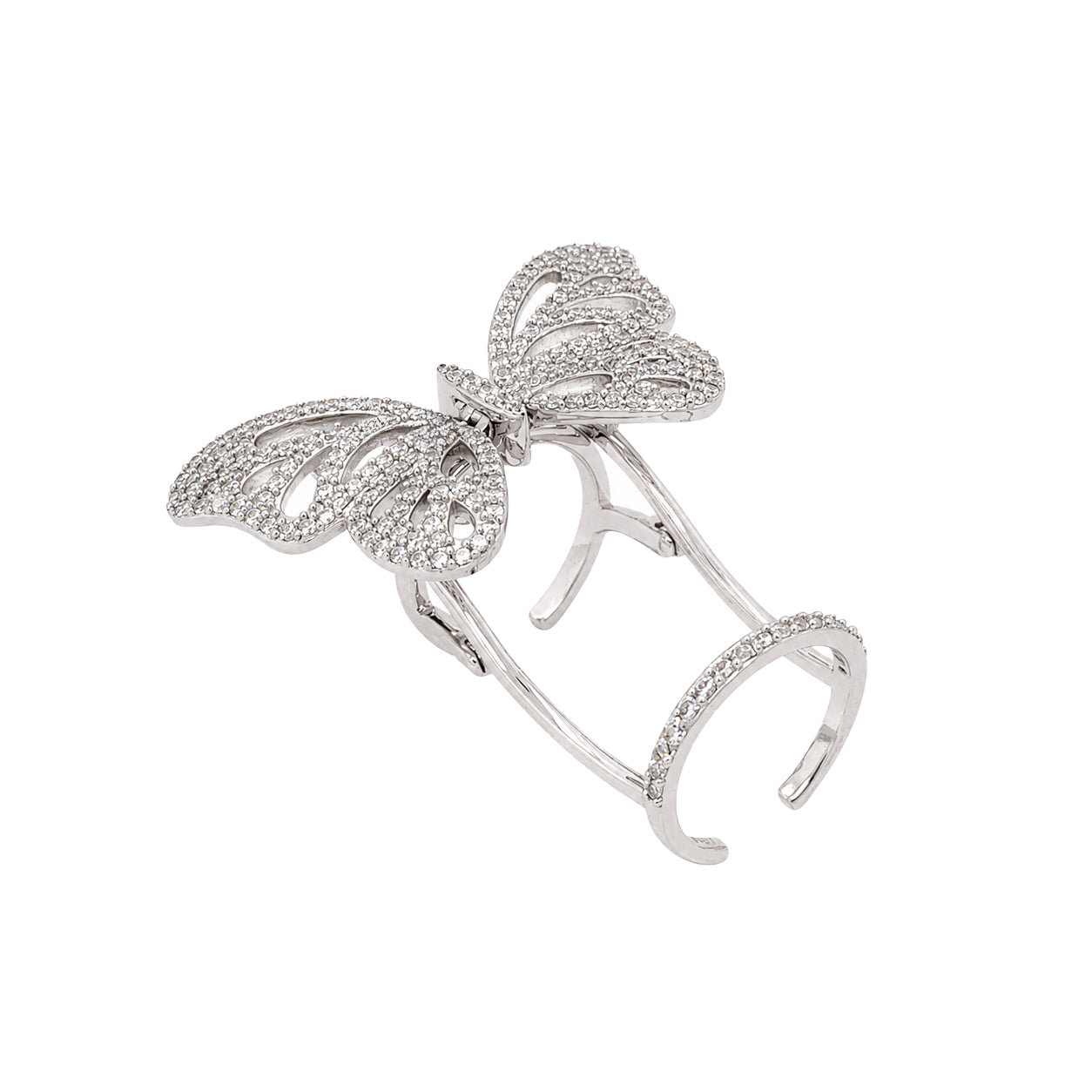 Dynamic Butterfly Ring

A sparkling butterfly that comes to life with every movement. This dazzling pave ring features articulated wings that gently flutter up and down as you bend your finger, creating a playful, eye-catching effect.

White Gold Plated
1" Long X 1.37" Wide
Cubic Zirconia