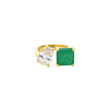 CZ Clear & Emerald Greed Adjustable Ring  Yellow Gold Plated 0.35" Long X 0.74" Wide