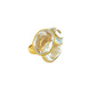 White Topaz 3 Stone Ring  Yellow Gold Plated Over Silver 1.15" Long X 1.22" Wide