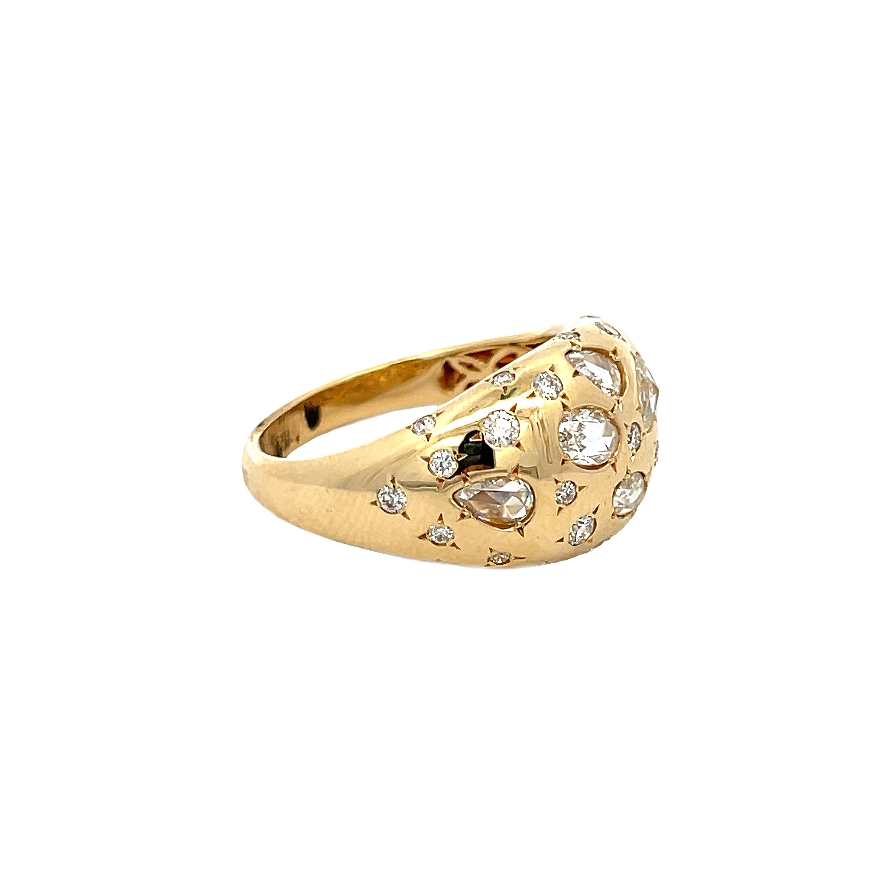 Rose Cut Diamond Ring  14K Yellow Gold 0.38 Diamond Carat Weight 0.44" Thick