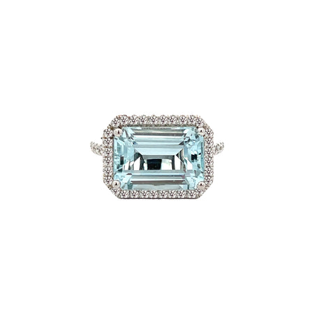 Diamond & Aquamarine Ring  14K White Gold 0.33 Diamond Carat Weight 5.37 Aquamarine Carat Weight 0.46" Long X 0.61" Wide