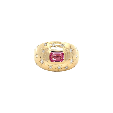 Pink Sapphire & Diamond Ring  14K Yellow Gold 0.38 Diamond Carat Weight 0.82 Pink Sapphire Carat Weight 0.54" Thick