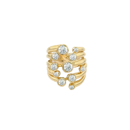 Multi Band CZ Cluster Ring  Yellow Gold Plated Cluster: 1" Long