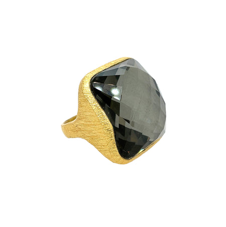 Pyrite Doublet Ring  Yellow Gold Plated 0.98" Thick