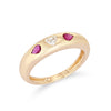 Heart Shaped Diamond & Pear Shaped Ruby Band Ring  14K Yellow Gold 0.34 Diamond Carat Weight 0.37 Ruby Carat Weight
