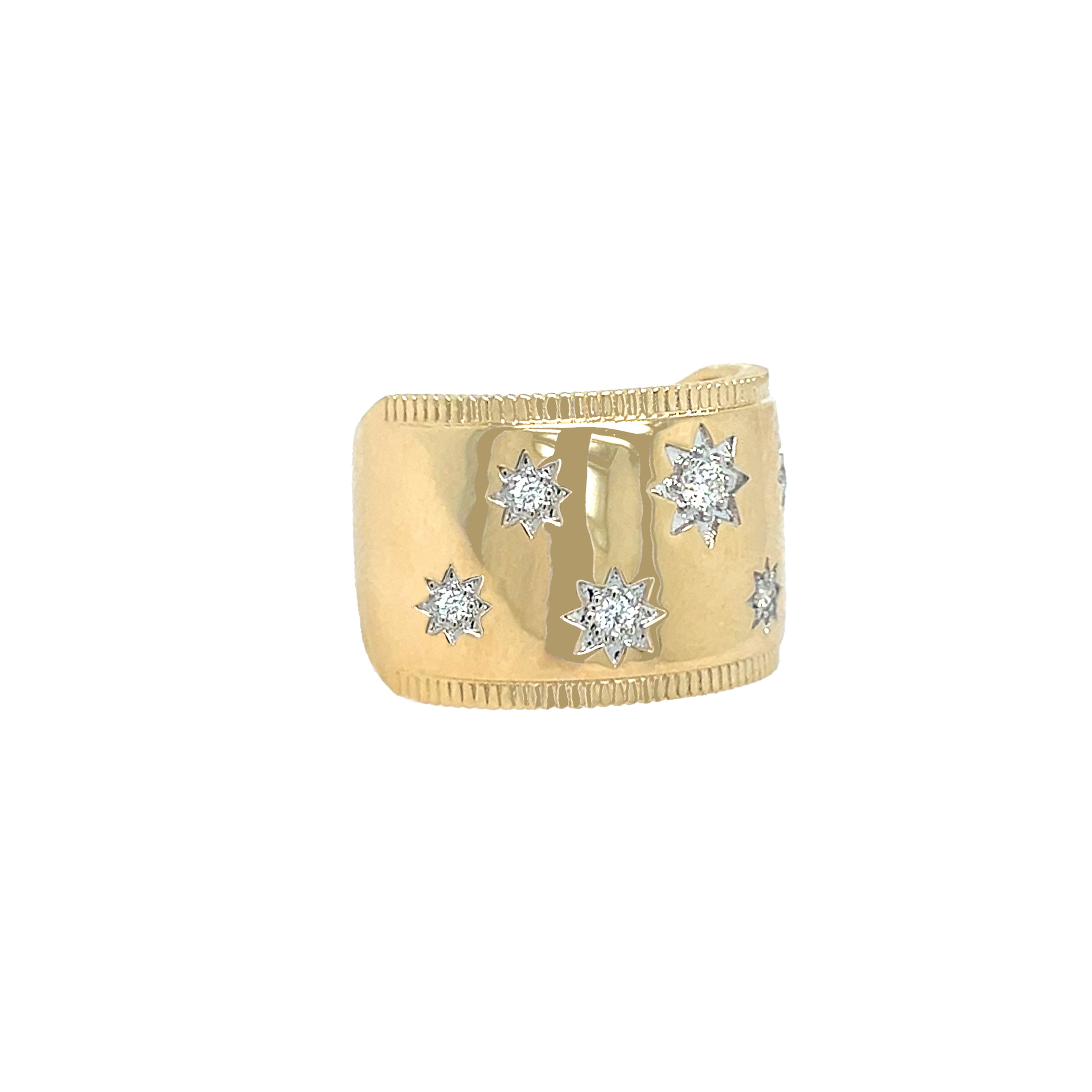 Diamond Starburst Wide Band Ring

Elevate your elegance with this Diamond Starburst Ring, featuring a wide band that beautifully showcases a radiant starburst diamond design. Crafted to capture light from every angle, this ring offers a timeless statement of sophistication and grace, perfect for those who appreciate refined luxury.

14K Yellow Gold
0.20 Diamond Carat Weight