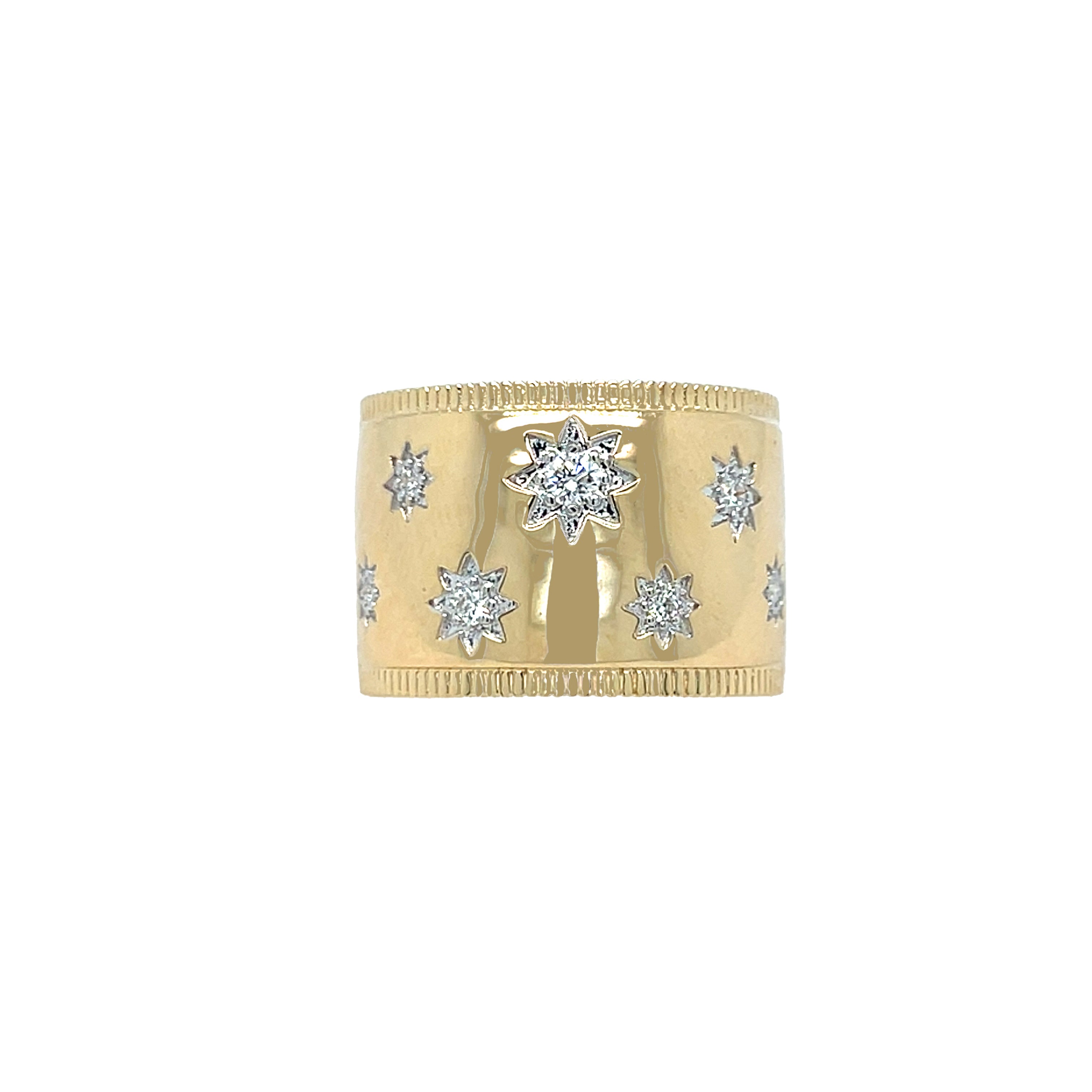 Diamond Starburst Wide Band Ring

Elevate your elegance with this Diamond Starburst Ring, featuring a wide band that beautifully showcases a radiant starburst diamond design. Crafted to capture light from every angle, this ring offers a timeless statement of sophistication and grace, perfect for those who appreciate refined luxury.

14K Yellow Gold
0.20 Diamond Carat Weight