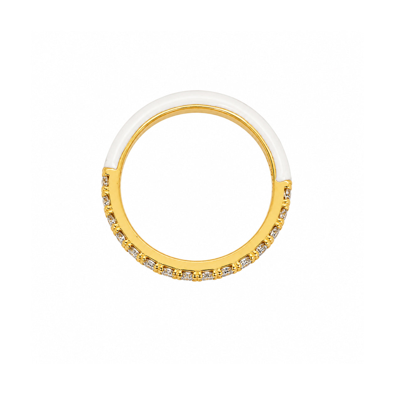 White Enamel Ring

Yellow Gold Plated
Cubic Zirconia

0.08" Thick