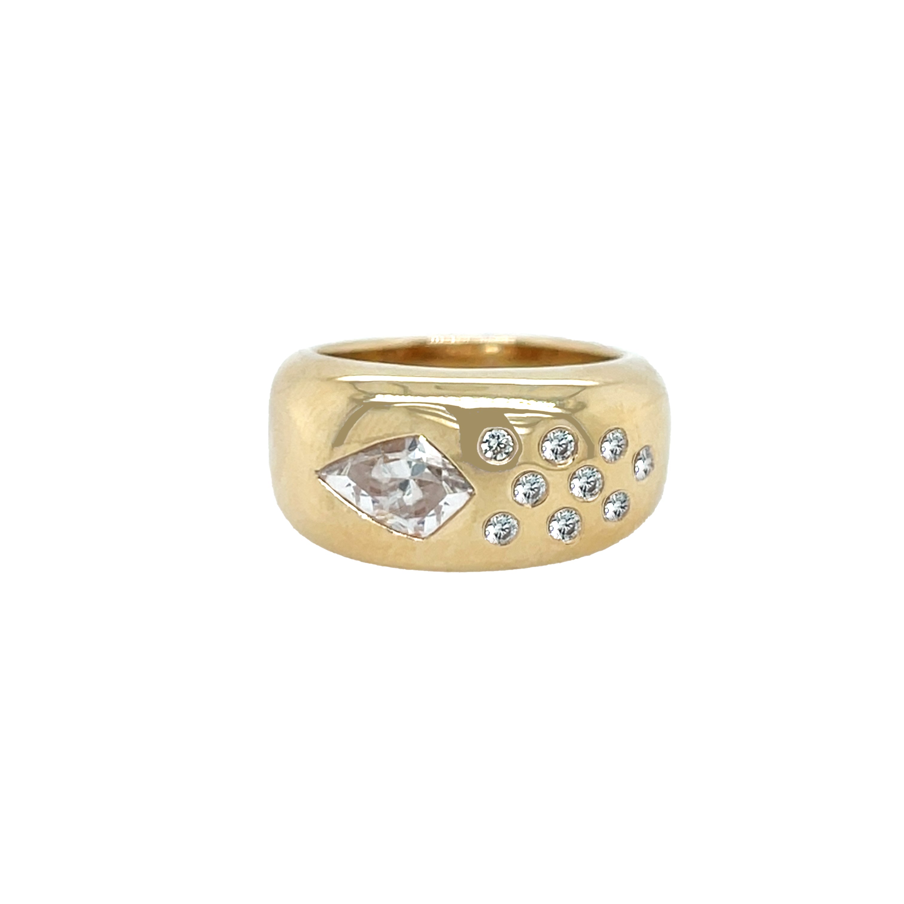 Kite &amp; Round CZ Gypsy Band Ring

This stunning gold ring is finished with a kite cut CZ and small round CZs for the perfect touch of sparkle. Sophisticated, versatile, and made to elevate any look.

14K Yellow Gold