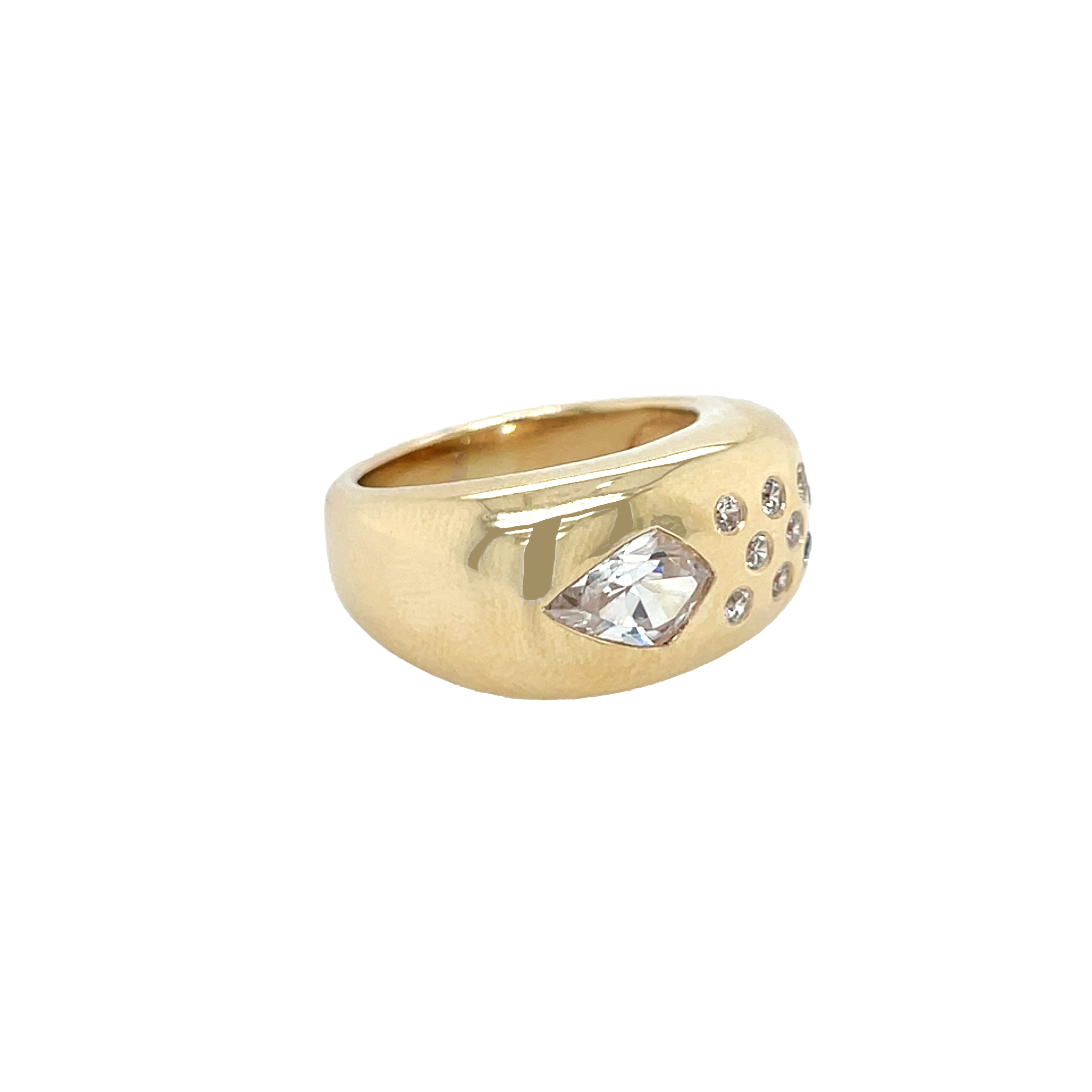 Kite &amp; Round CZ Gypsy Band Ring

This stunning gold ring is finished with a kite cut CZ and small round CZs for the perfect touch of sparkle. Sophisticated, versatile, and made to elevate any look.

14K Yellow Gold