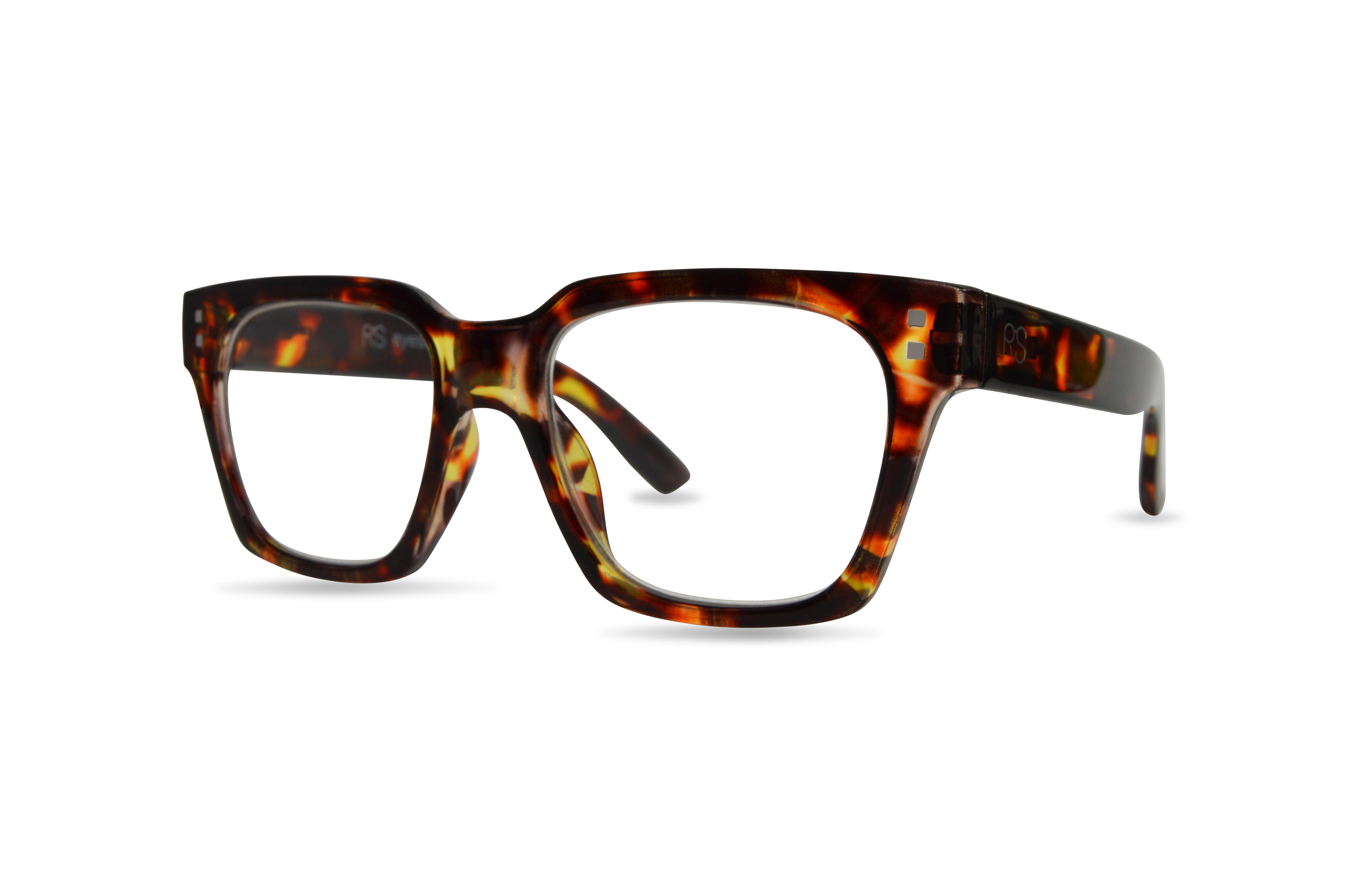 Tortoiseshell eyeglasses on a white background