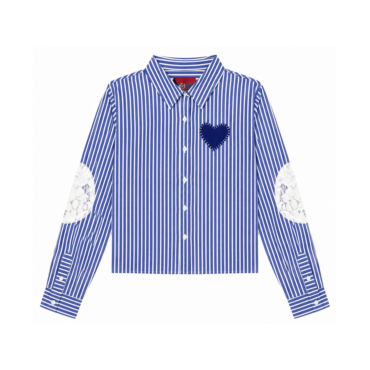 Blue Stripe &amp; Heart Lace Elbow Shirt

Cotton
One size fits most
Hand wash recommended