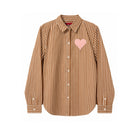 Mocha Stripe &amp; Pink Heart Lace Back Shirt

Cotton
One size fits most
Hand wash recommended