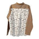 Tan & White Stripe With Lace Back Collar Button-Down Shirt  One Size Dry clean only Designed by Romi Basha