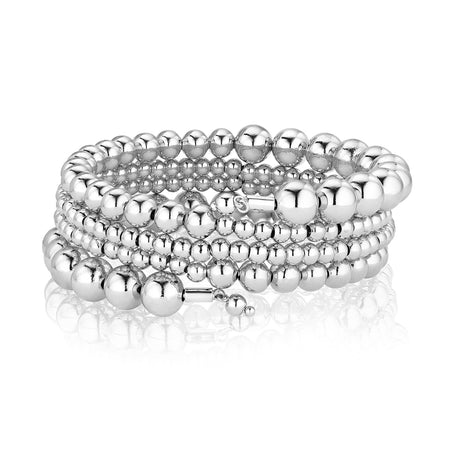 Beaded Wrap Bracelet

14K White Gold Plated
Beads Range from 4mm to 8mm&nbsp;
0.85" Wide&nbsp;
Inside Diameter Is 6.75"
Wrap bracelet, will fit most wrists