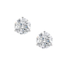 A pair of round-cut lab grown diamond stud earrings in a silver-toned setting, shown on a plain white background.