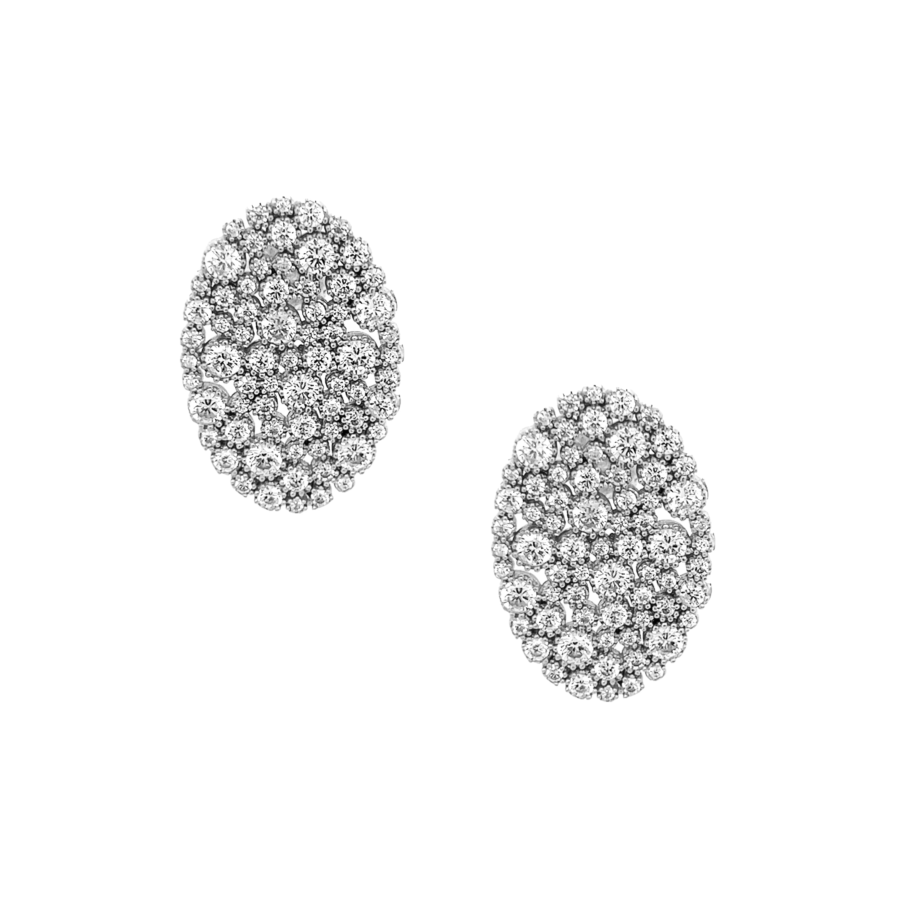 Oval Bezel Cluster Pierced Stud Earrings