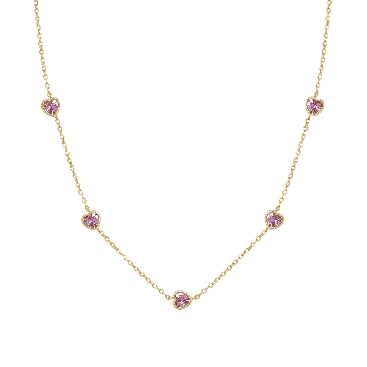 Pink Heart Station Necklace