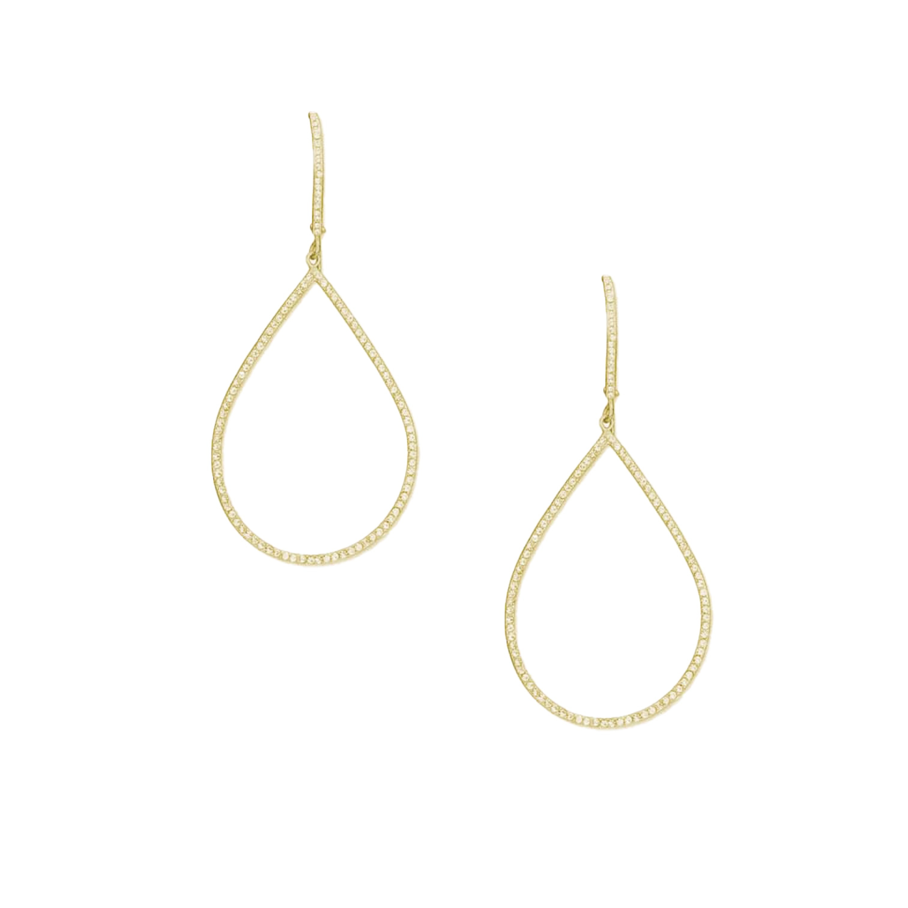 Pave Faux Diamond Teardrop Pierced Earrings  Yellow Gold Plated 1.5" Long Adds lightweight and breezy sparkle to your look