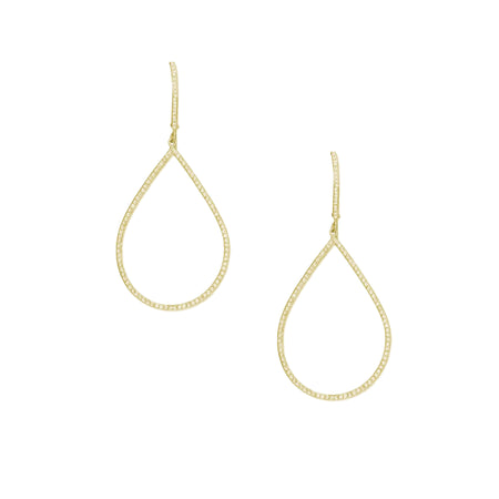 Pave Faux Diamond Teardrop Pierced Earrings  Yellow Gold Plated 1.5" Long Adds lightweight and breezy sparkle to your look view 1