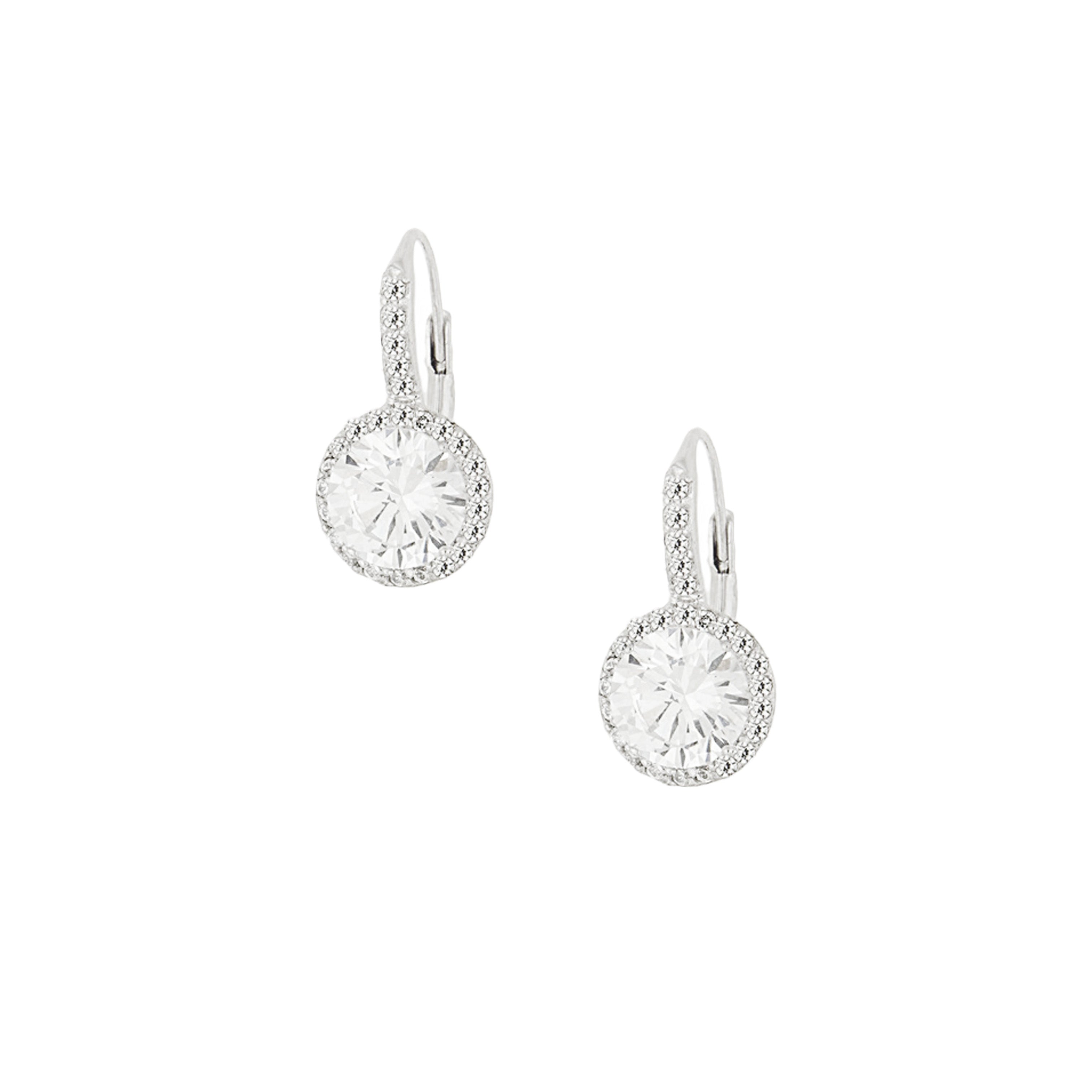 Faux Diamond Drop Pierced Earring  White Gold Plated Over Silver Stone: 0.5" Width