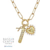 Pave CZ Ribbon, Love Bar, &amp; Pearl Heart Charm Necklace

Yellow Gold Plated
Ribbon: 0.68" Long X 0.37" Wide
Love Bar: 1.42" Long X 0.28" Wide
Pearl Heart: 0.93" Long X 0.37" Wide
20" Long