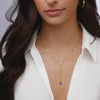 Amethyst Stone Drop Bezel Set Lariat Necklace  14K Yellow or White Gold Plated Can be worn 17 to 21 inches, Adjustable Round CZs approximately 0.15 ct each&nbsp; Center Pear CZ approximately 0.35 ct Lariat drop is 2 inches long